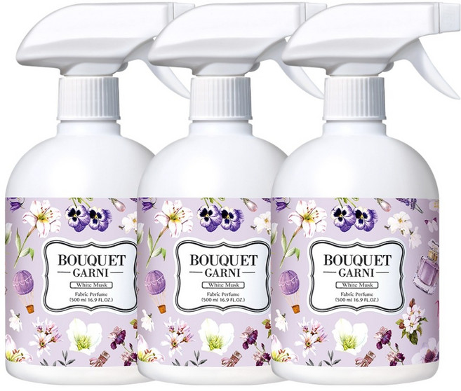 부케가르니 섬유탈취제 화이트머스크 본품, 500ml, 3개