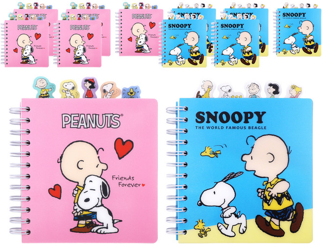 피너츠 스누피 인덱스 스프링노트 2p 세트, 혼합 색상, 6세트