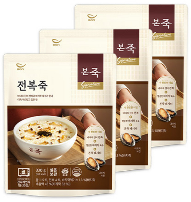 본죽 데워서 바로 먹는 전복죽, 330g, 3개