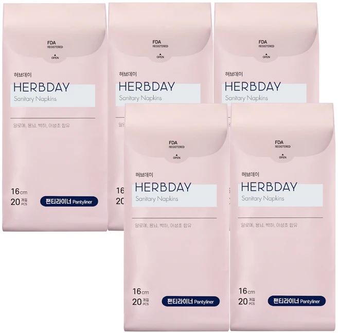 허브데이 팬티라이너, 일반, 20개입, 5개 - 쿠팡
