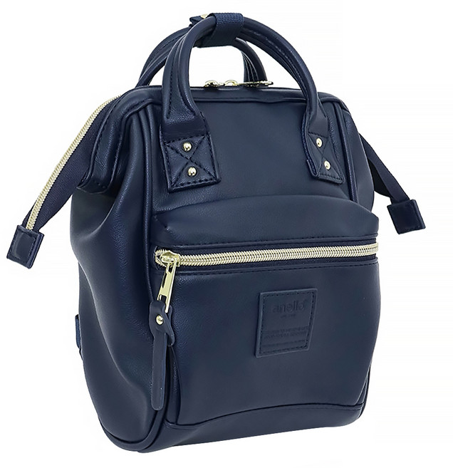 anello 新版2代輕質皮革經典口金迷你後背包 AHB3778-NV, 深藍色