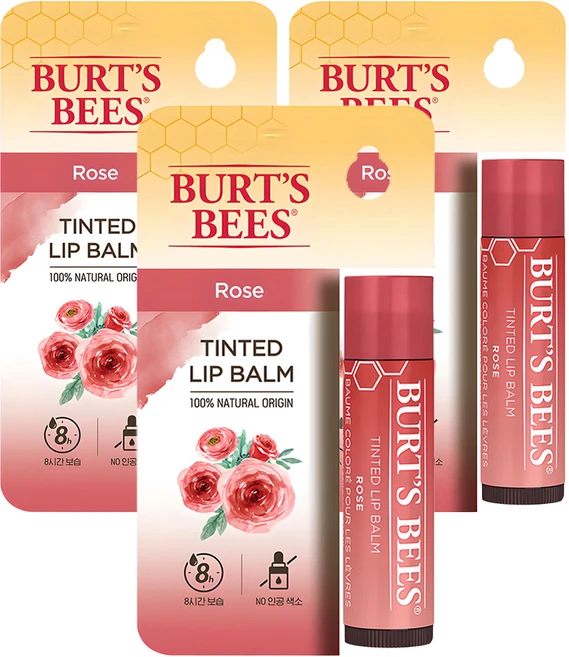 버츠비 틴티드 립밤, 로즈, 4.25g, 3개 - 쿠팡