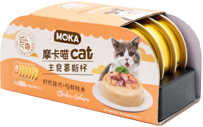 MOKA CAT 摩卡喵 cat 主食慕斯杯 6個, 舒肥雞肉 + 極鮮鮭魚, 180g, 1組