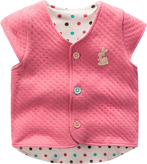 bellemaison 兒童款 日本千趣會四季背心 90 彩扣粉小兔