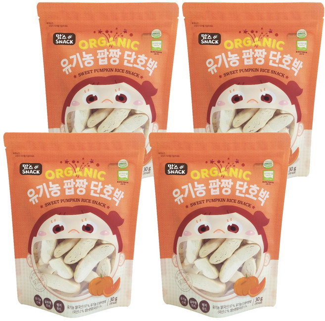 맘스스낵 유기농 팝짱 단호박, 단호박맛, 30g, 4개