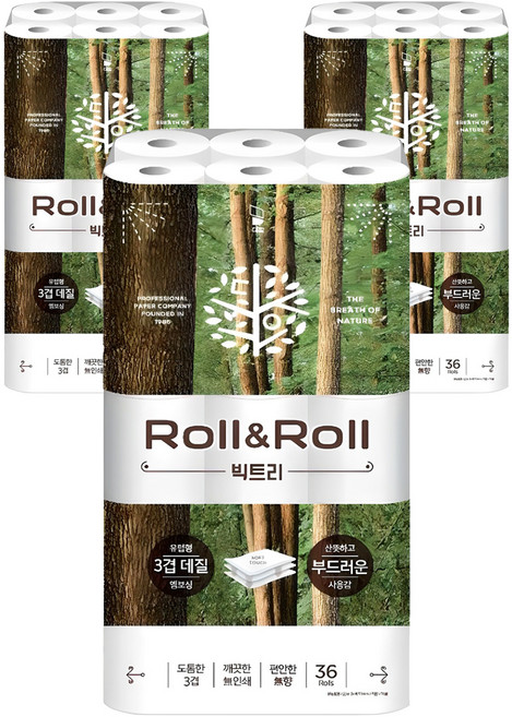 대왕롤앤롤 빅트리 3겹 고급롤화장지, 25m, 36개입, 3개