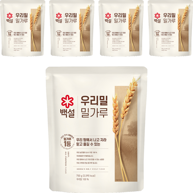 백설 우리밀 밀가루, 750g, 5개