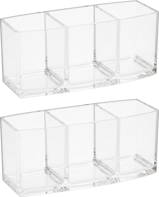 Bujaoppa 壓克力三格方形化妝刷具收納盒, 2個, 透明色