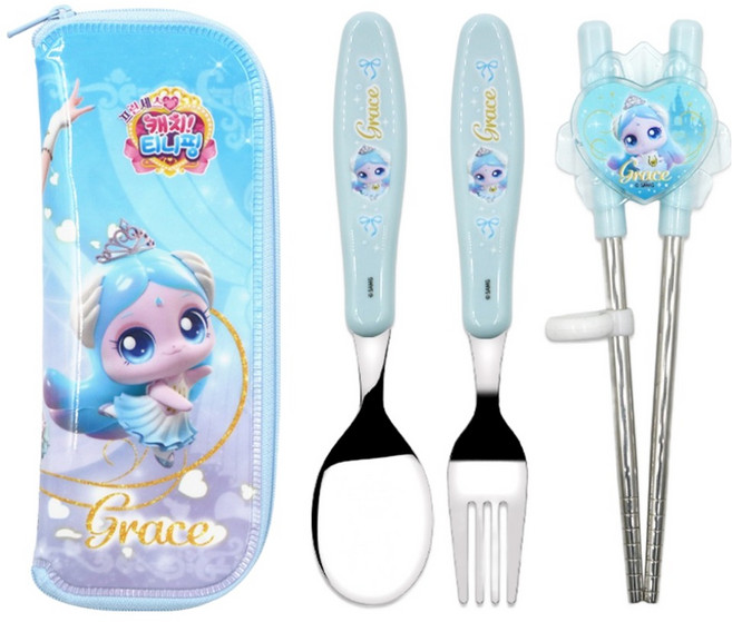 르번 프린세스 캐치티니핑 알찬 교정 젓가락 풀세트, 사뿐핑, 1세트, 스푼 + 포크 + 젓가락 + 케이스