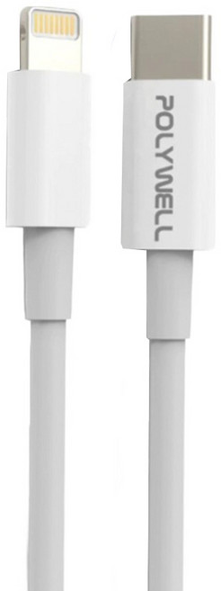 POLYWELL 寶利威爾 Type-C-Lightning 蘋果PD快充線, 白色(PW15-W45-A250), 1條, 0.5m