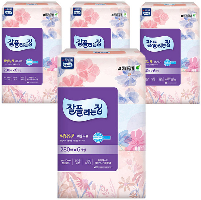 잘풀리는집 천연펄프 미용티슈 2겹, 280매입, 24개