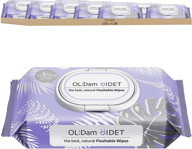 OLDam 掀蓋型濕紙巾 可沖式 棉花香, 70gsm, 1入, 10包