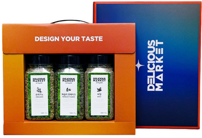딜리셔스마켓 블랙라벨 허브향신료 오레가노 70g + 바질 80g + 파슬리 40g 선물세트 + 패키지 박스, 190g, 1세트
