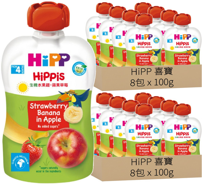 HiPP 喜寶 生機水果趣 蘋果草莓 4個月以上, 16包, 100g