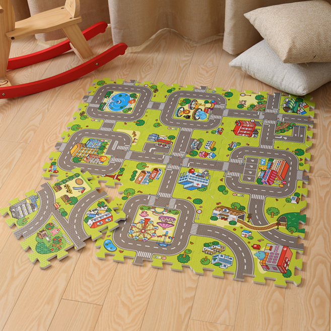 EVA 어린이안전인증 퍼즐매트 9p + 테두리 마감재 12p, 도로교통, 1세트