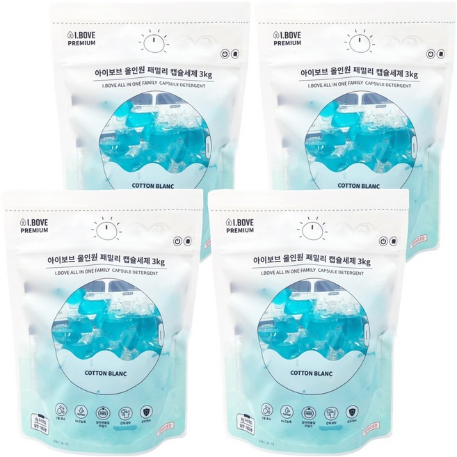 아이보브 프리미엄 코튼블랑 올인원 패밀리 캡슐세제, 45개입, 4개