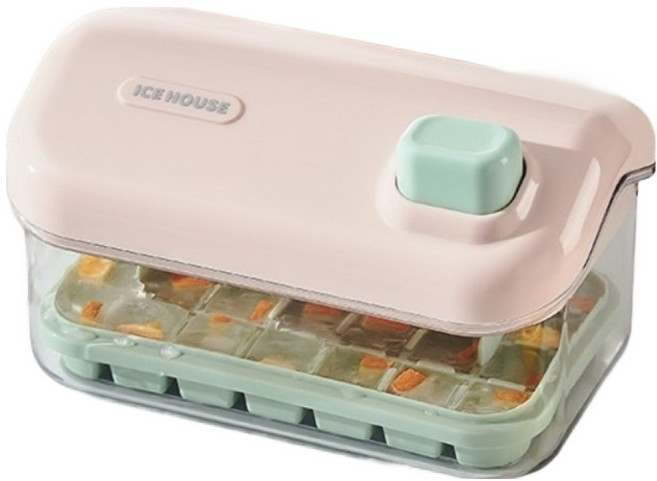 Couselect 雪屋製冰盒 56格 附蓋冰塊模具 + 儲冰盒 + 冰鏟 單層, 1個, 杏仁粉