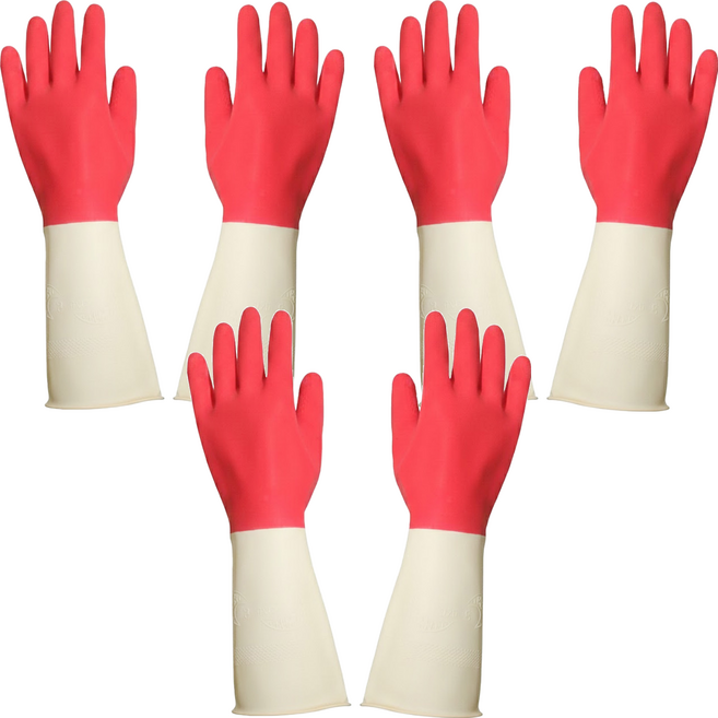 AXIS 艾克思 台灣製家庭用乳膠手套 3雙, 紅色 + 白色, L, 1組