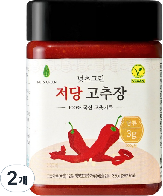 넛츠그린 저당 고추장, 2개, 320g