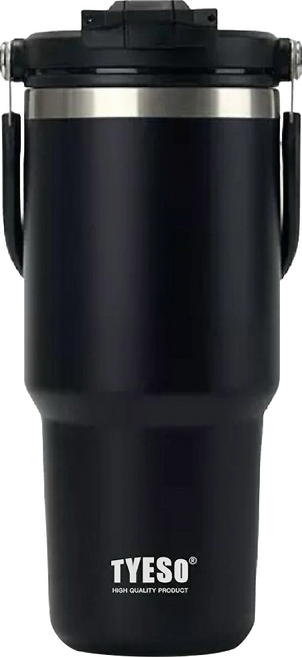 TYESO 泰碩 二代 304不鏽鋼手提保溫冰霸杯, 瑪瑙黑, 750ml, 1個