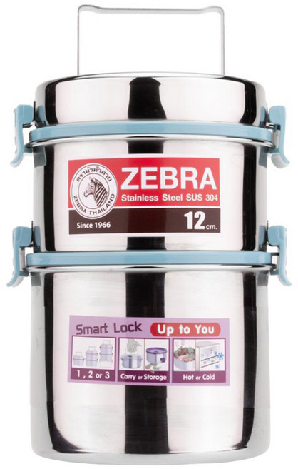 ZEBRA THAILAND 斑馬牌 304不銹鋼 防漏雙層飯盒, 1個, 銀色