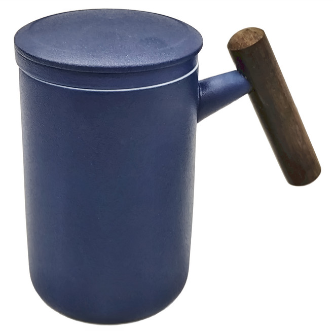 LifeHouse 陶瓷馬克杯 雅青杯 藍色 木柄, 1個