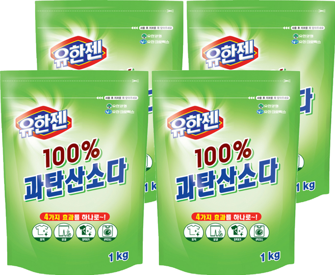 유한젠 100% 과탄산소다 표백제, 1kg, 4개
