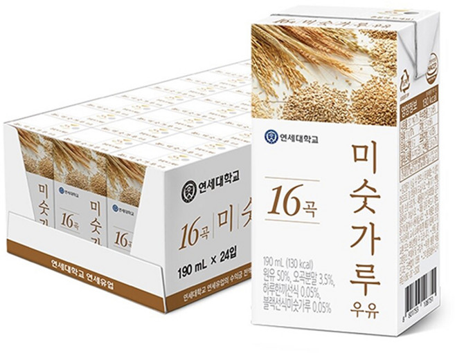 연세우유 16곡 미숫가루 우유, 190ml, 24개