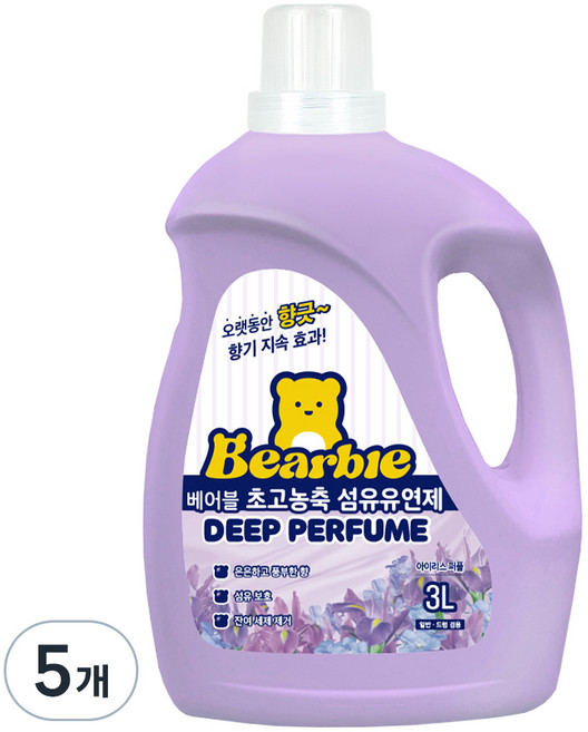 베어블 딥퍼퓸 초고농축 섬유유연제 아이리스 퍼플 본품, 3L, 5개