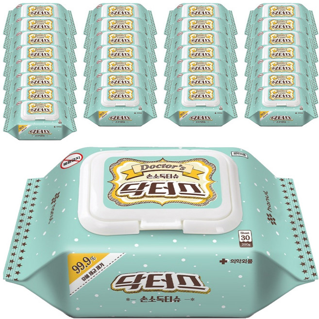hanul 닥터스 손소독티슈 캡형, 30매, 40개