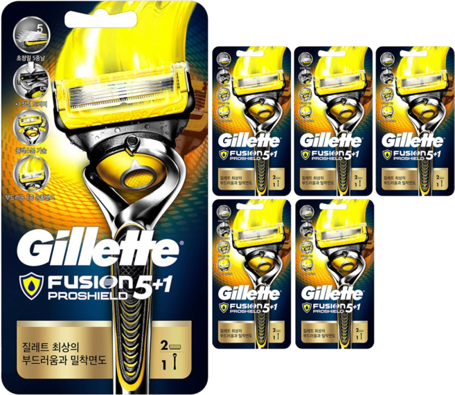 질레트 프로쉴드 옐로우 면도기+여분날, 6세트