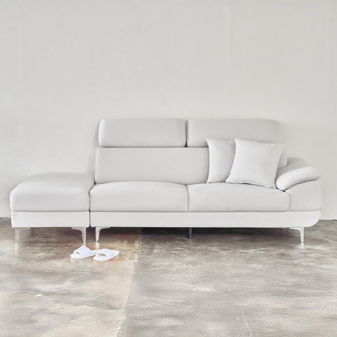 도모디자인 안토니아 플러스 무빙헤드 패브릭 3인용 소파 좌형 + 쿠션 2p +스툴 세트 방문설치, 라이트그레이