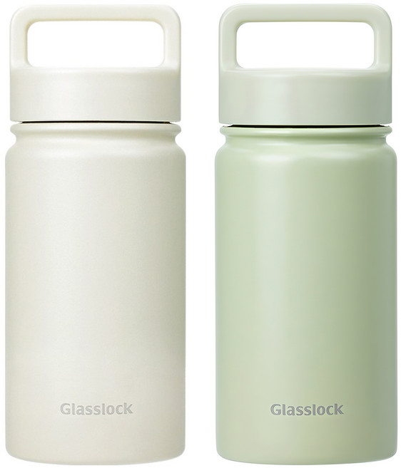 글라스락 스포티 핸들 텀블러 2p, 페일그린 + 베이지, 350ml, 1세트