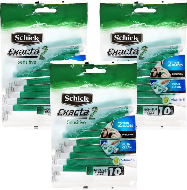 쉬크 이그젝타 2 센서티브 일회용 면도기, 10개입, 3개