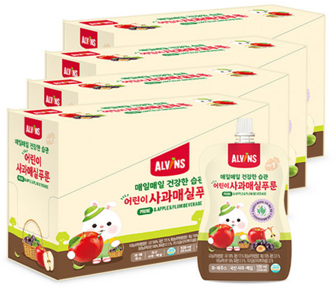 엘빈즈 매일매일 건강한 습관 어린이 건강 주스 20p, 1세트, 사과 + 매실 + 푸룬 혼합맛, 100ml