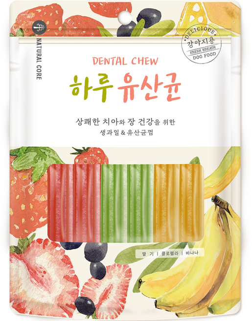 네츄럴코어 하루유산균 강아지 영양제, 혼합맛(딸기/클로렐라/바나나), 72g, 3개