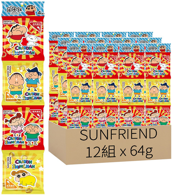 SUNFRIEND 蠟筆小新圈圈餅 四連, 64g, 12組