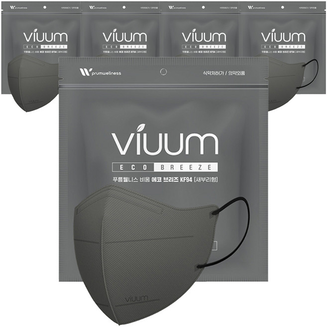 viuum 에코 브리즈 새부리형 마스크 대형 KF94, 25매입, 5개, 그레이