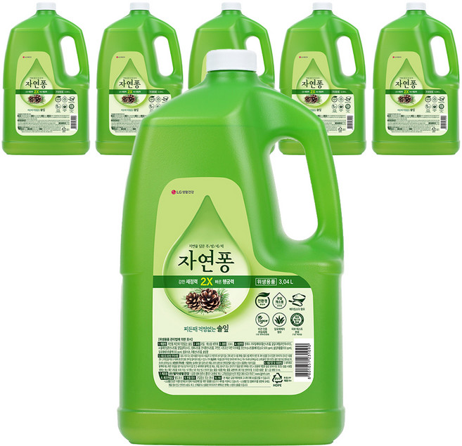 [비건라이프] 자연퐁 찌든때 걱정없는 솔잎 주방세제 용기형 리필, 3.04L, 6개