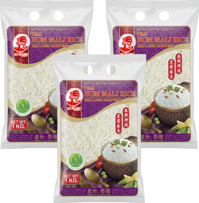 COCK BRAND 公雞牌 泰國茉莉香米, 1kg, 特級, 3袋