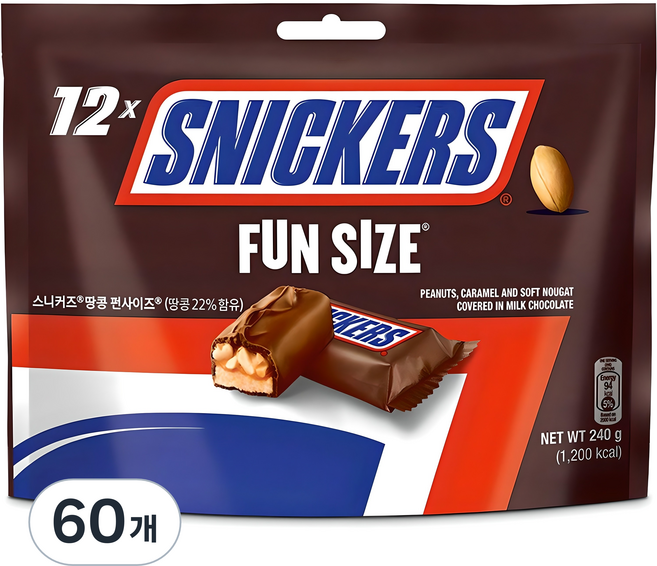 스니커즈 펀사이즈 초콜릿, 20g, 60개