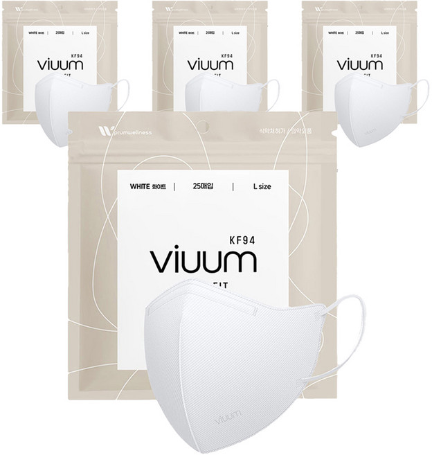 viuum 푸름웰니스 라이트핏 새부리형 마스크 대형 KF94, 25개입, 4개, 화이트
