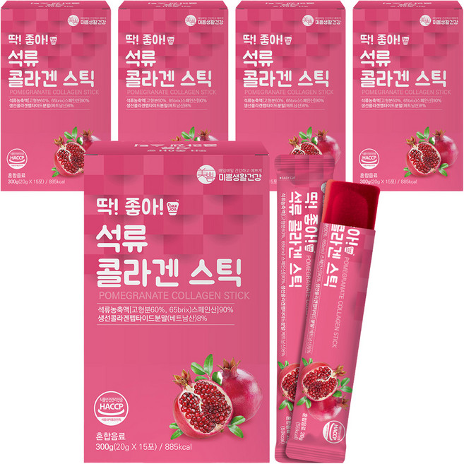 미쁨생활건강 딱좋아 석류 콜라겐 젤리 스틱 15포, 20g, 5개