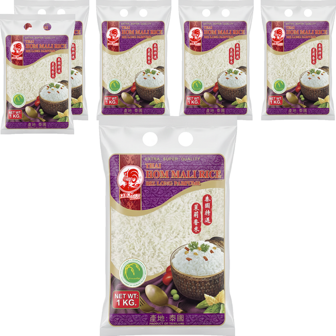 COCK BRAND 公雞牌 泰國茉莉香米, 1kg, 特級, 6袋