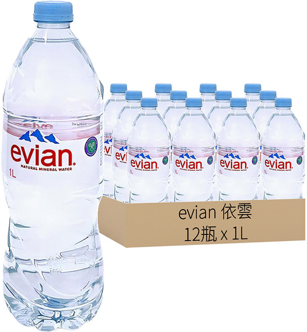evian 依雲 法國原裝版 天然礦泉水, 1L, 12瓶