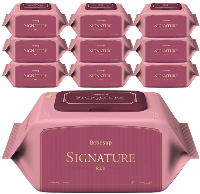 베베숲 시그니처 레드 유아물티슈 캡형, 80g, 70매, 10개