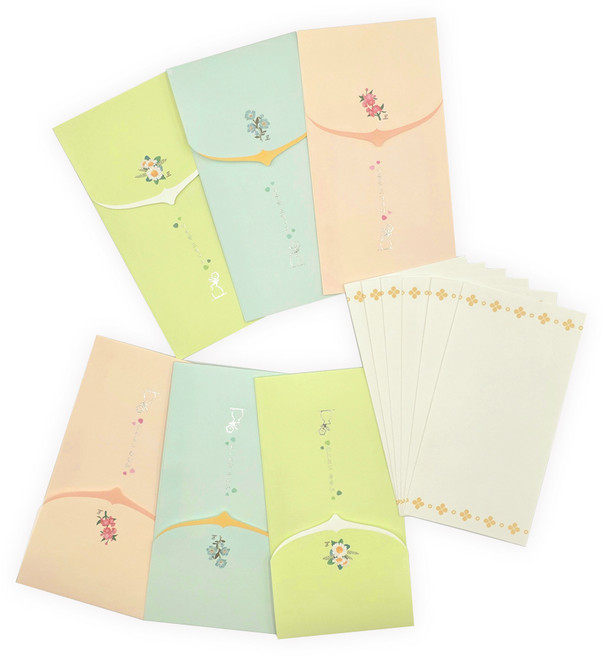 스토리 멜로우 프리미엄 용돈 편지봉투 3종 x 2p 세트, 블루, 핑크, 연두, 1세트