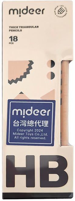 mideer 兒童專用三角鉛筆 HB 6歲以上 18支, HB 石墨灰, 1盒