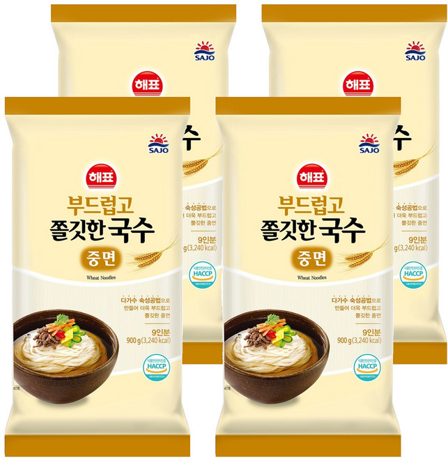 Haepyo 柔軟有嚼勁的中粗麵, 4個, 900g
