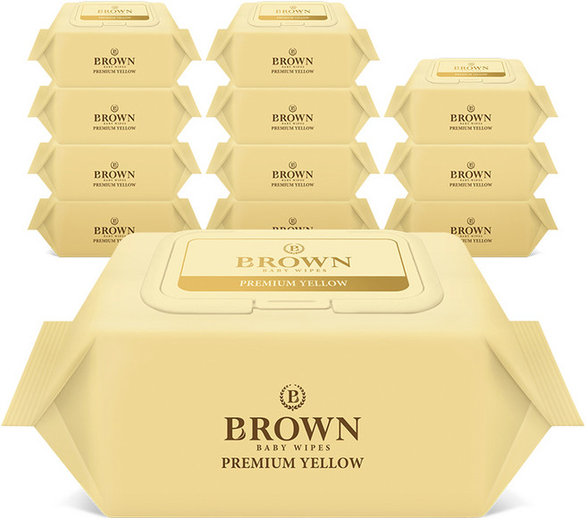 브라운 프리미엄 옐로우 아기 물티슈 휴대캡형, 73g, 20매, 12개